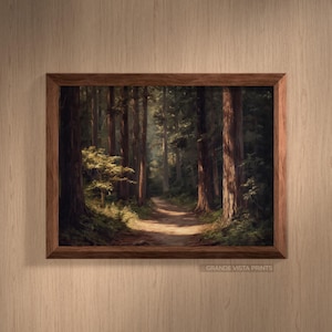 Printable Redwood Forest Path Landscape Painting | Forest Path Printable Wall Art | Forest Trees Artwork Digital Download | GV4377