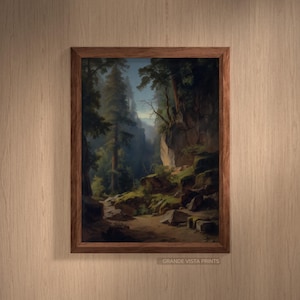 Mountain Forest Landscape Painting Printable Wall Art, Forest Path Printable Wall Decor, Forest Trees Art Print Digital Download, GV5287