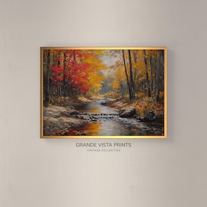 Fall Scenery Landscape Painting Printable, Autumn Forest Painting Landscape Wall Art, Autumn Forest Cabin Decor, GV4628