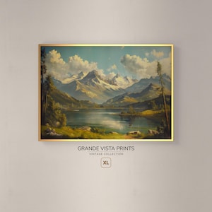 Spring Mountain Lake Extra Large Printable Landscape Painting | Spring Forest Mountain Printable Wall Art | Mountain Lake Art Print | GV4400