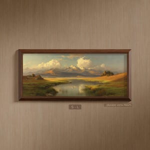 Pintura panorámica de paisaje campestre imprimible, arte mural grande de paisaje natural, impresión digital panorámica de lago de montaña, GV6325