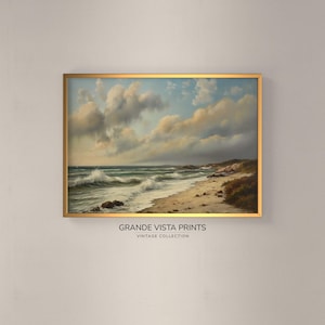 Cold Shore Sunrise Printable Landscape Painting | Coastline Digital Download Wall Art | Beach Digital Wall Art | GV4013