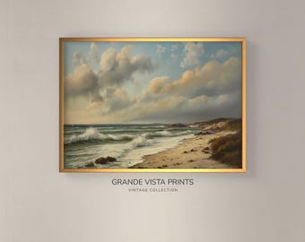 Cold Shore Sunrise Printable Landscape Painting | Coastline Digital Download Wall Art | Beach Digital Wall Art | GV4013
