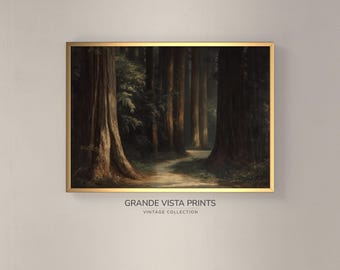 Ancient Forest Path Printable Wall Art | Printable Redwood Forest Painting | Ancient Redwood Trees Artwork Digital Download | GV4373