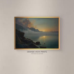 Dark Shore Sunrise Printable Landscape Painting, Coastline Digital Download Wall Art, Beach Digital Wall Art, GV5273