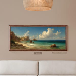 Printable Extra Large Coastal Panorama Painting, Landscape Wide XL Printable Wall Art, Beach Painting Panoramic Large Format, GV5527
