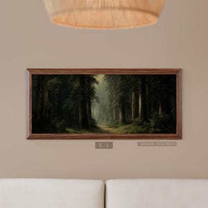 Panorama dunkle immergrüne Natur druckbare Wandkunst, Kiefernwald Landschaft Kunstwerk, sofortiger Download, Moody Woods Panorama Print, GF6382