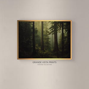 Moody Evergreen Forest Landscape Painting Printable Wall Art, Printable Forest Painting Wall Decor, Old Trees Digital Art Print, GV5374