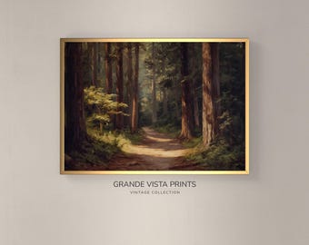 Printable Redwood Forest Path Landscape Painting | Forest Path Printable Wall Art | Forest Trees Artwork Digital Download | GV4377