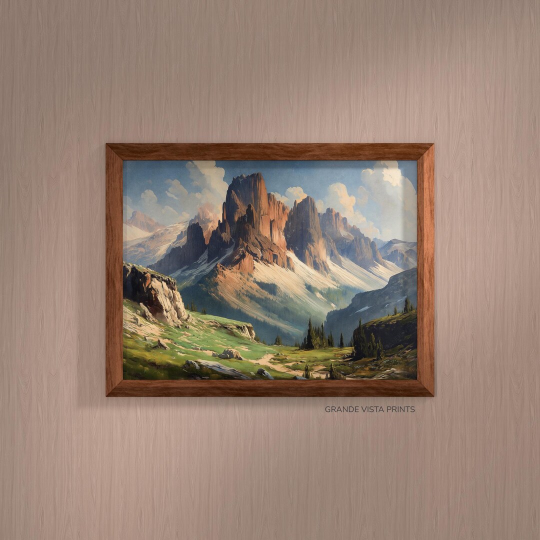 Spring Mountain Printable Landscape Painting, Alpine Mountain Digital ...