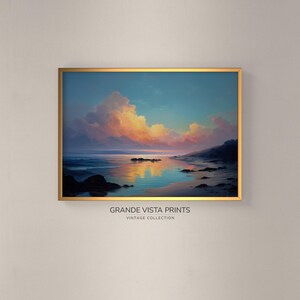 Rustic Sunset Beach Landscape Painting Wall Art Printable, Nautical Sunset Painting Wall Decor, Beach Landscape Digital Download, GV5428