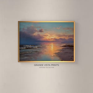 Beach Sunset Landscape Printable Painting Wall Art, Vintage Coastal Waves Printable Wall Art, Rustic Coastal Landscape Art Print, GV5335