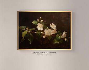 Printable Jasmine Wall Art | White Flower Still Life Painting | Floral Still Life Art Print | Printable White Flower Artwork | GV4327
