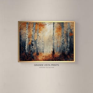 Fall Autumn Forest Painting, Autumn Woodland Landscape, Fall Wall Print, Nursery Wall Art, GV4713