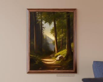 Printable Forest Trail Painting Wall Art, Forest Landscape Painting Wall Art Instant Download, Mountain Forest Digital Wall Art, GV5464