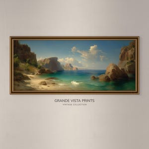 Druckbare Extra Große Küsten Panorama Gemälde, Landschaft Weite XL Druckbare Wandkunst, Strand Gemälde Panorama Großformat, GL5513