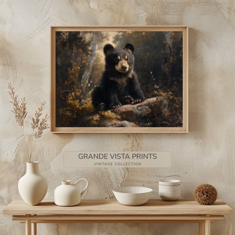 Black Bear Cub Printable Painting Digital Download Wall Art Instant ...