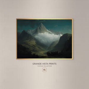 Moody Mountain Cloud Extra Large Printable Landscape Painting, Forest Highland Printable Wall Art, Vintage Mountain Large Art Print, GV5677