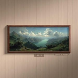 Weites Bergtal Druckbare Landschaftswandkunst, Landmalerei Extragroße Wandkunst, Vintage Natur Panorama Digitaler Kunstdruck, GF5810