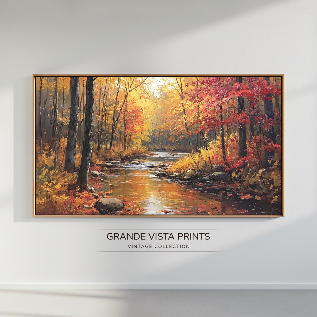 Fall Forest River Painting Frame TV Art Autumn Forest Landscape Samsung