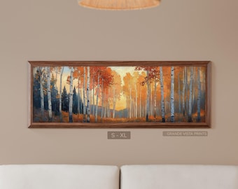 Panoramic Autumn Forest Painting Printable Wall Art, Wide Fall Woodland Digital Print, Nature Landscape Panorama Instant Download, GV6183