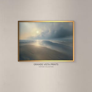 Printable Cloudy Beach Waves, Moody Coastal Sunset Painting Printable Wall Art, Vintage Beach Landscape Painting Art Print, GV5561
