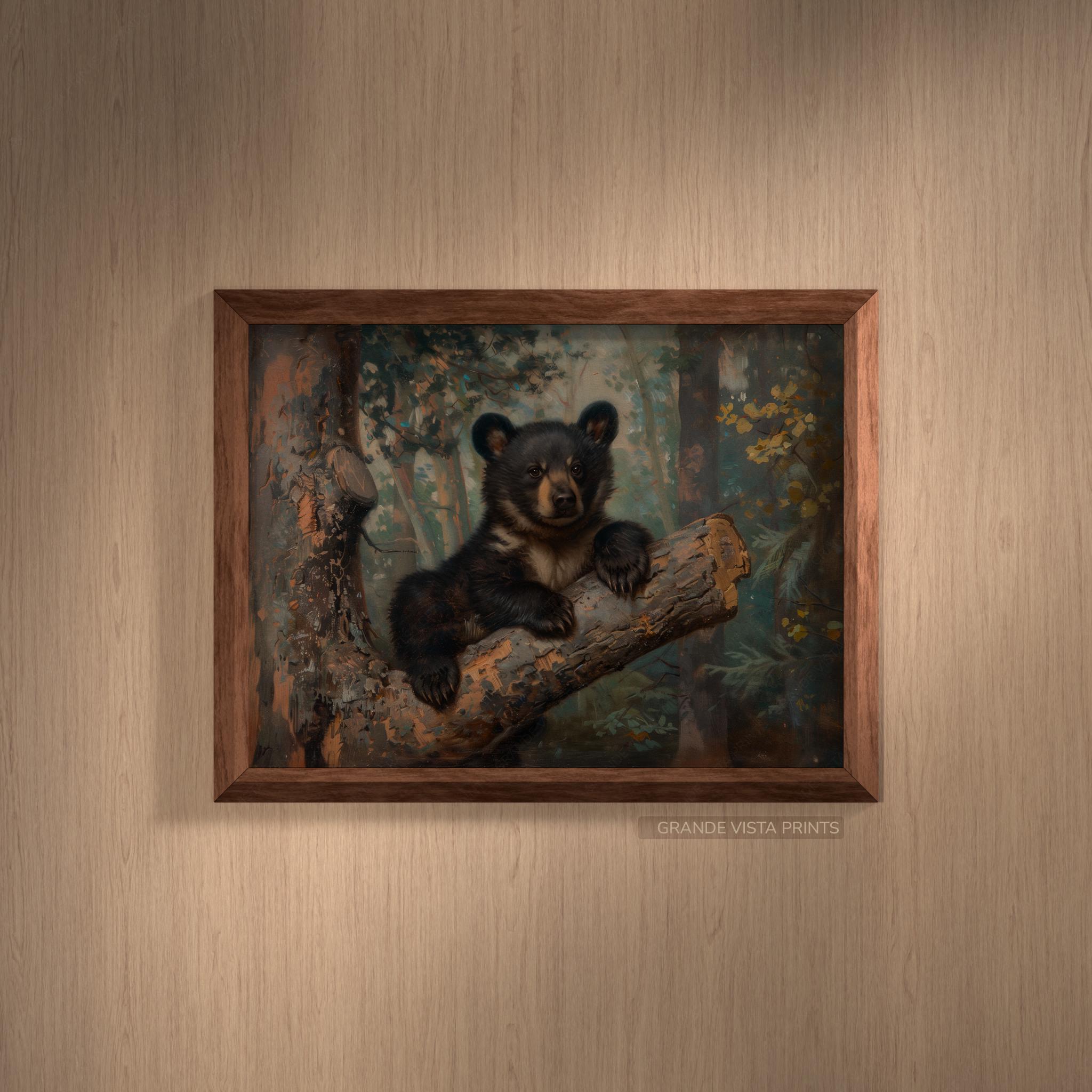 Black Bear Cub Art Print | Printable Wildlife Art | Digital