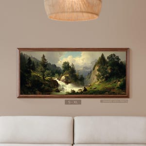 Printable Large Format Mountain Falls Panorama Painting, Landscape Ultrawide XL Wall Art Print, Mountain Painting Panoramic Print, GV5529