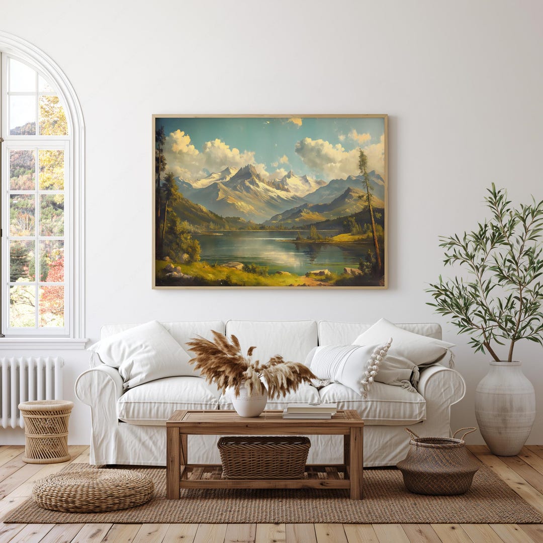 Spring Mountain Lake Extra Large Printable Landscape Painting | Spring ...