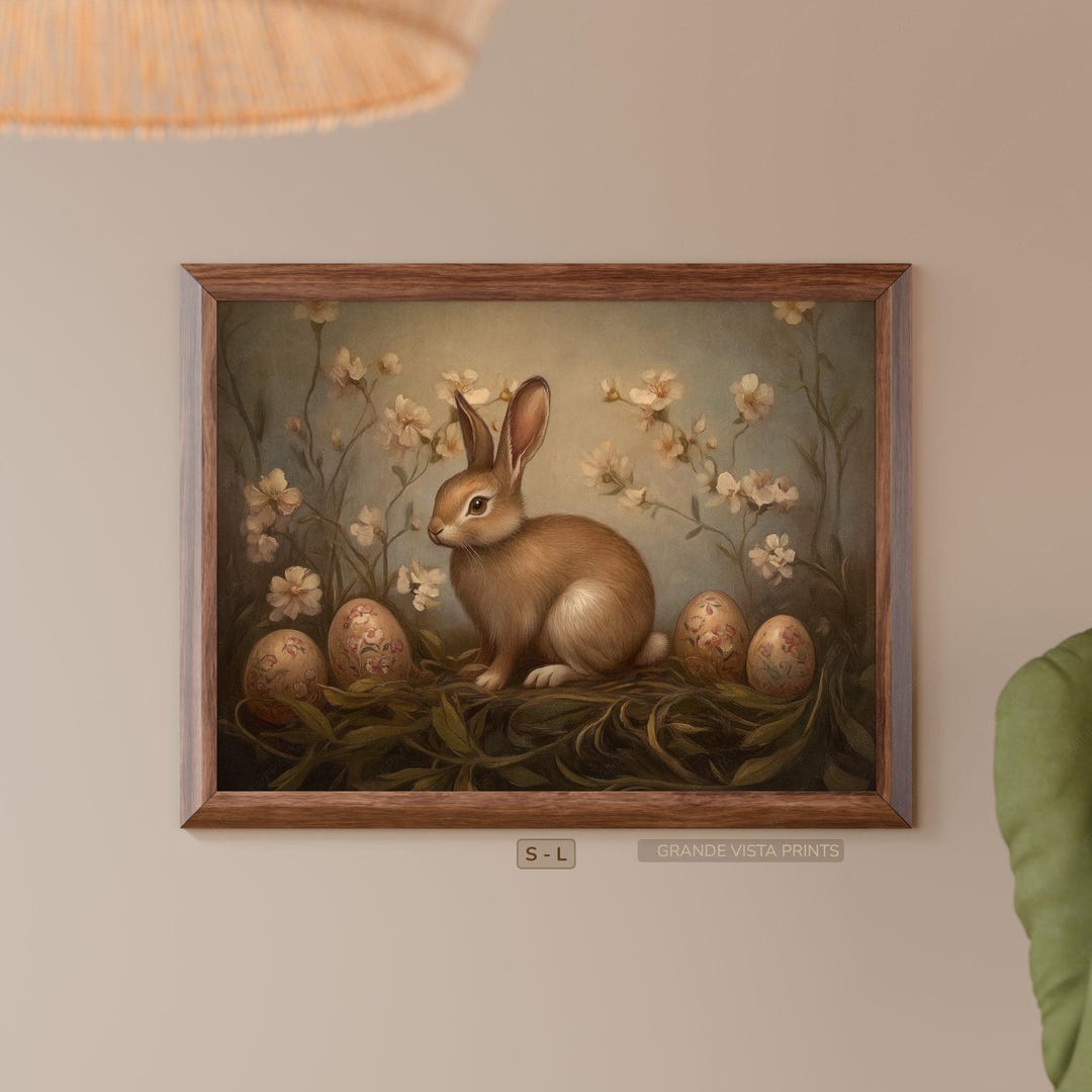 Printable Cottagecore Bunny Painting Wall Art, Moody Spring Rabbit ...