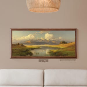 Country Landscape Panoramic Painting Large Printable, Wide Nature Landscape Extra Large Wall Art, Lake Panorama Art Digital Download, GV5640
