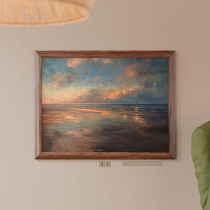 Druckbare Küstenmalerei Wandkunst, Vintage Strand Landschaftsmalerei druckbare Kunstwerk, Ozean-Sonnenuntergang Malerei digitaler Download, gv5507