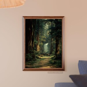 Forest Gate Printable Landscape Painting, Forest Wall Decor Digital Art Print, Pine Trees Artwork Wall Art Digital Download, GV5611