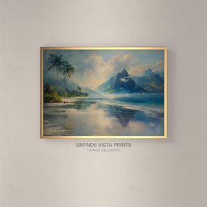Printable Tropical Mountain Island Painting, Printable Coastal Painting Artwork, Tropical Beach Landscape Digital Download, GV4528