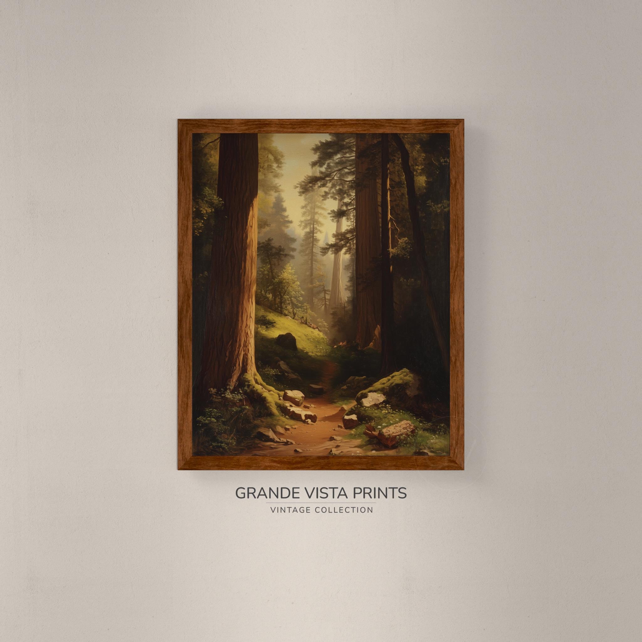 ヴィンテージの山林絵画（印刷可能）、素朴な森の風景画（ウォール
