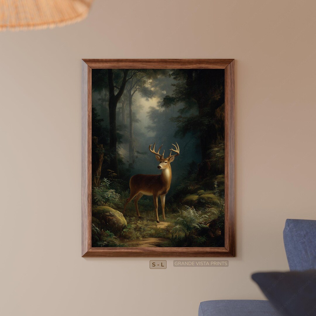 Printable Deer Painting Wall Art, Vintage Forest Animal Artwork Digital ...