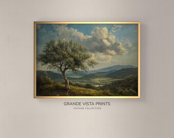 Hilltop Olive Tree Printable Landscape Painting | Digital Download Wall Art | Instant Download Printable Artwork | Grande Vista Prints 4050