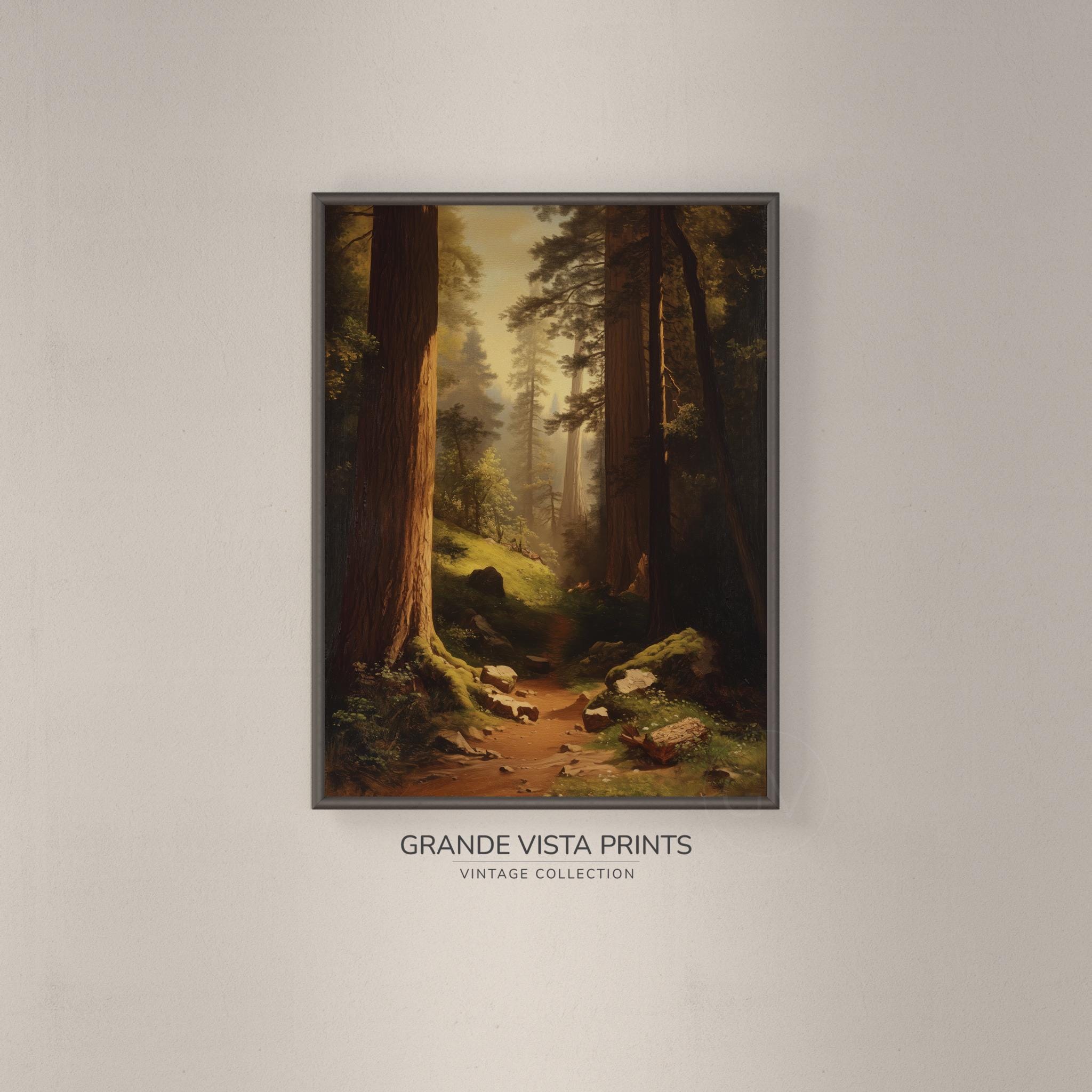 ヴィンテージの山林絵画（印刷可能）、素朴な森の風景画（ウォール