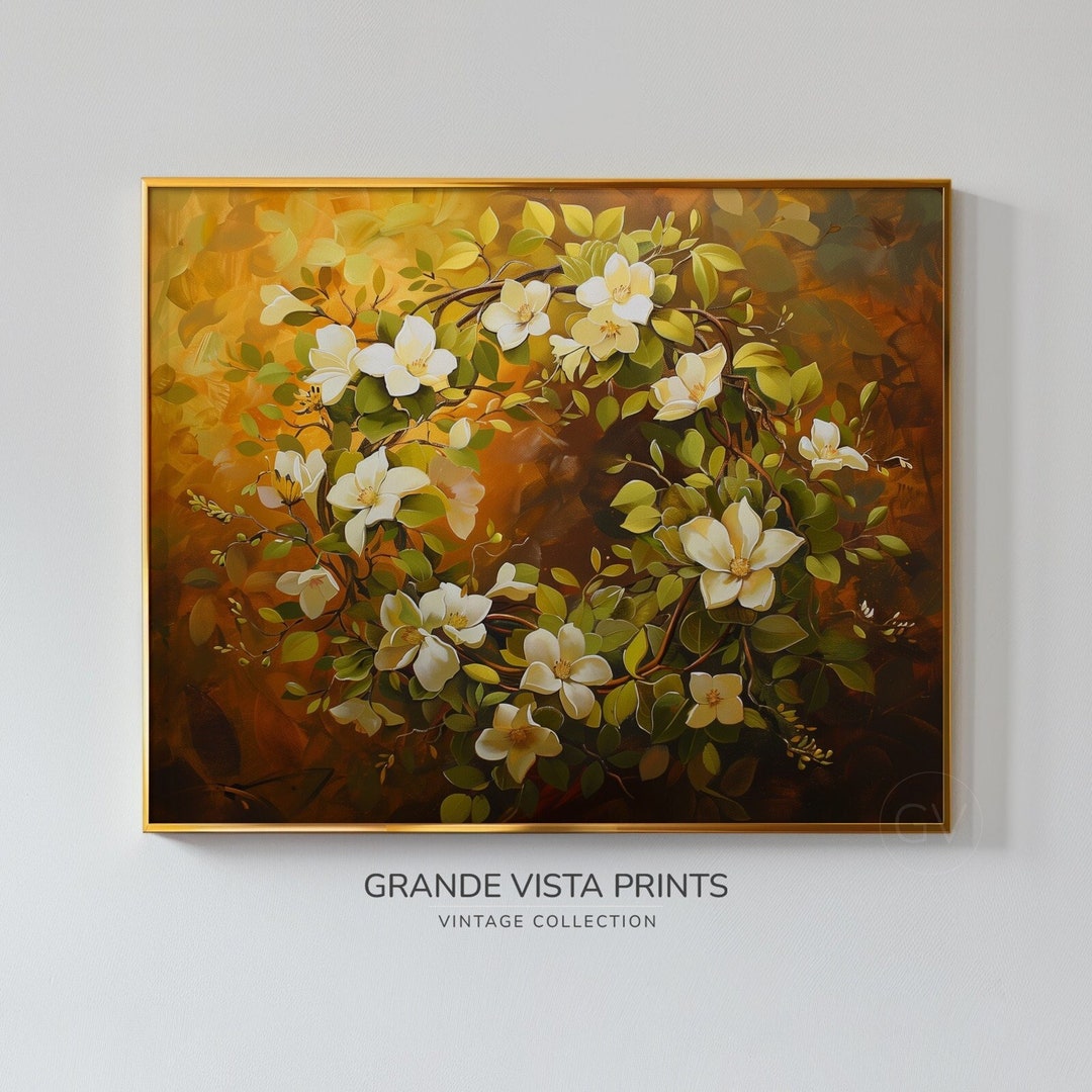 Jasmine Gold Printable Wall Decor White Flower Still Life Artwork ...