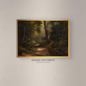 Printable Dark Woods Landscape Wall Art, Misty Forest Path Printable Artwork, Forest Trees Painting Art Print Digital Download, GV4376