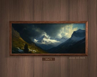 Printable Panoramic Mountain Painting, Landscape Ultrawide Extra