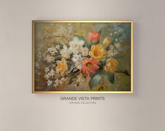 Flower Still Life Painting Wall Art, Floral Nursery Digital Wall Art, Printable Flower Art Print, Mothers Day Gift, GV4163