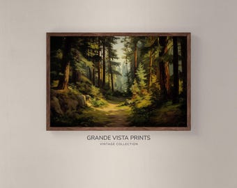 印刷可能な森の絵画ウォールアート、高解像度の森の風景画印刷可能な