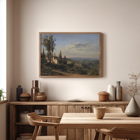 Italian Village Printable Landscape Painting, Vintage Old Country Digital Art Print, European Countryside Artwork Instant Download, GV4002