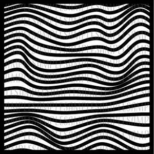 May include: Black and white wavy lines pattern. Abstract geometric design with repeating curved lines.