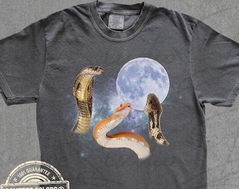 Three Snakes Moon Vintage Graphic T-shirts Retro Comfort Colors® 90s Snake Tshirt Snake Lovers Funny Snake Tee Oversized Washed Tee Man Gift