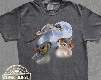 Three Squirrels Moon Vintage Graphic T-shirts Retro Comfort Colors® 90s Flying Squirrels Tshirt Lover Funny Oversized Washed Tee Man Gifts