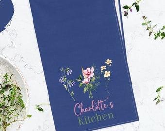 Custom Spring Flower Tea Kitchen Towel Plant Love Personalized Mom Mother's Day Gift Dish Cotton Towel New Home Farmhouse Decor Housewarming
