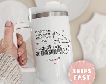 Teacher 40oz Tumbler, Teach Them Love Them Teacher Tumbler with Handle Personalized Teacher Appreciation Gift Custom Thank You Teacher Gift