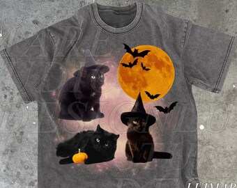 Black Cats Shirt, Spooky 90s Graphic Vintage Distressed, Halloween Cats Lover, Retro Cat Owner Tee, Old School 2000s, Nostalgia Unisex Tee